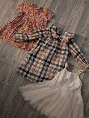 Kids Pink Leopard, Plaid And Soft Tulle Dress Set